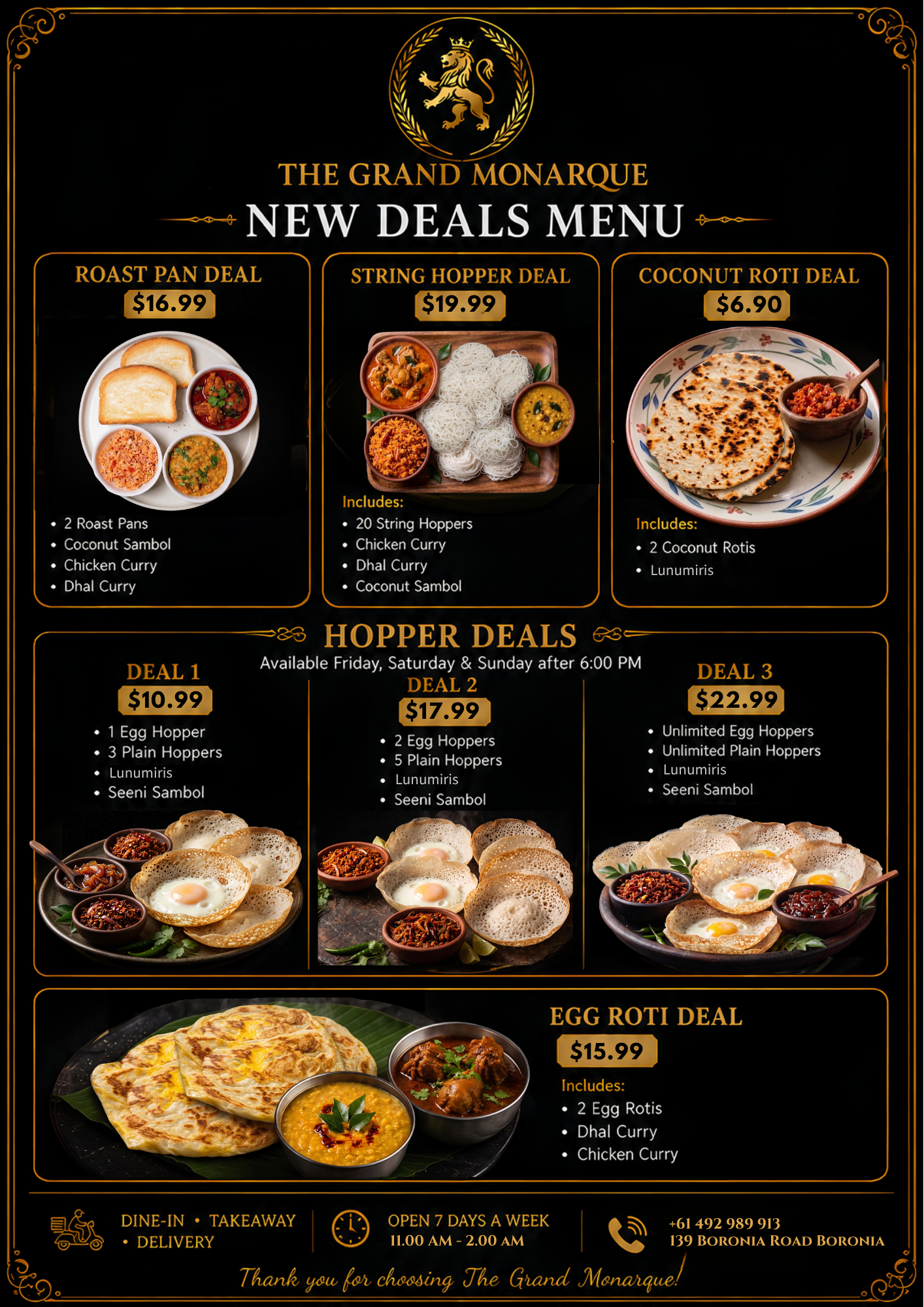 Grand Monarque Deals Menu - page 1